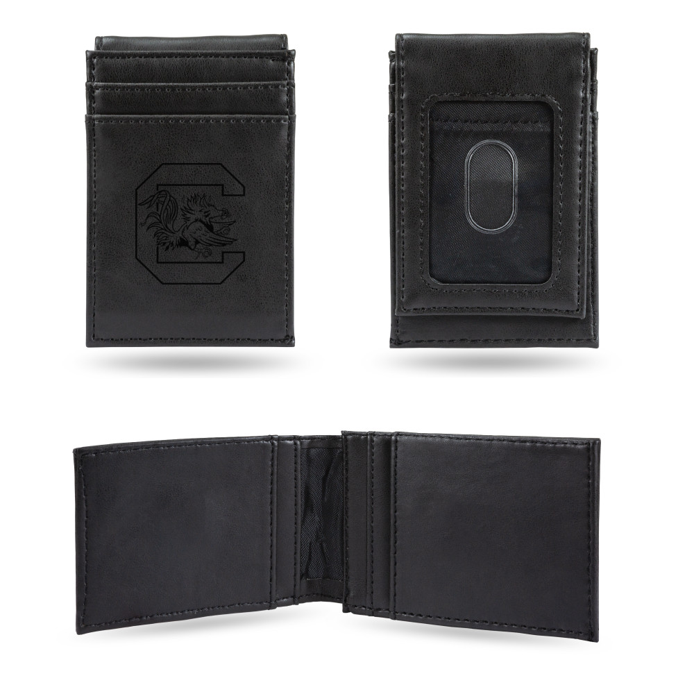 South Carolina Gamecocks Black Laser Engraved Front Pocket Wallet  | Rico Industries | LEFPW120101BK