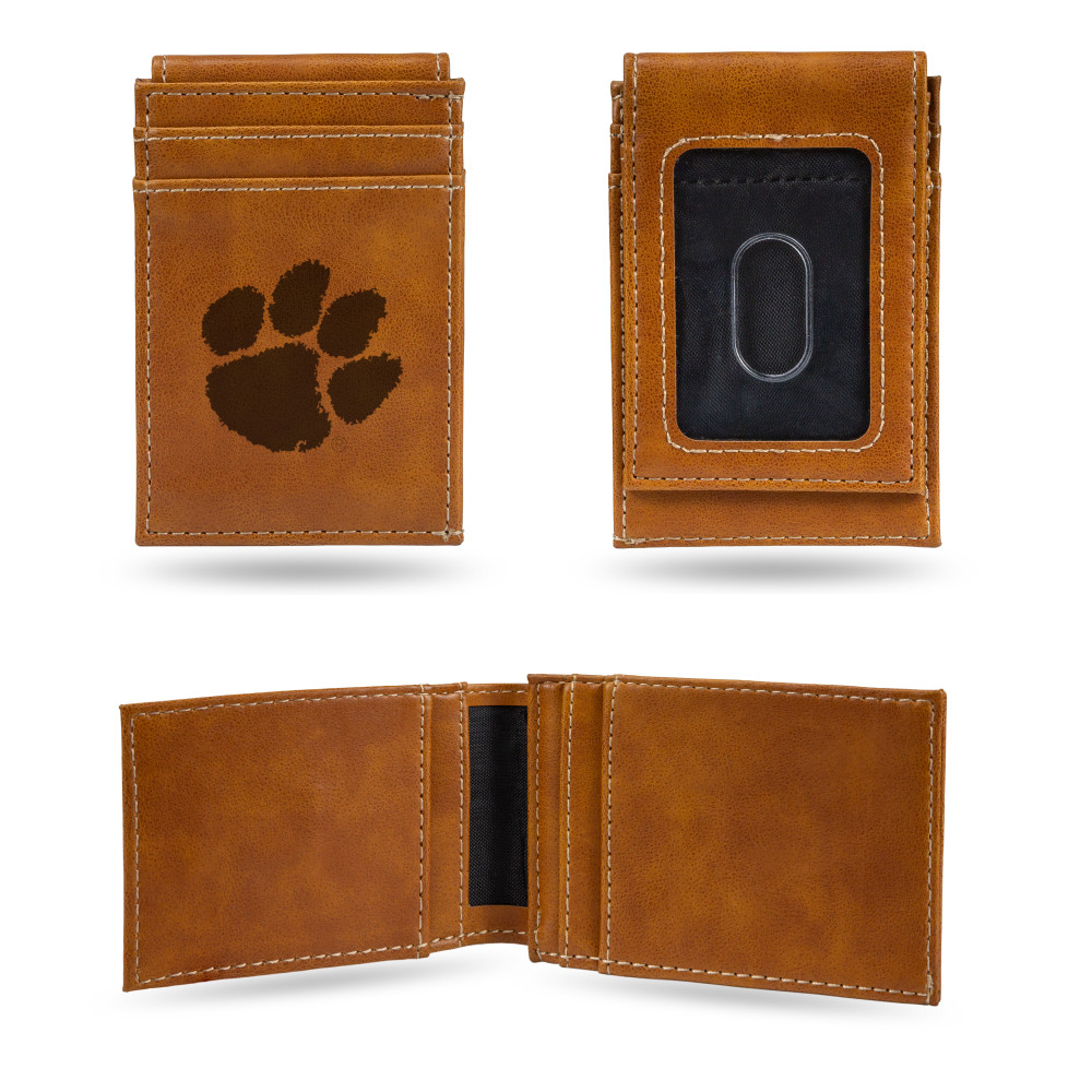 Clemson Tigers Brown Laser Engraved Front Pocket Wallet  | Rico Industries | LEFPW120201BR