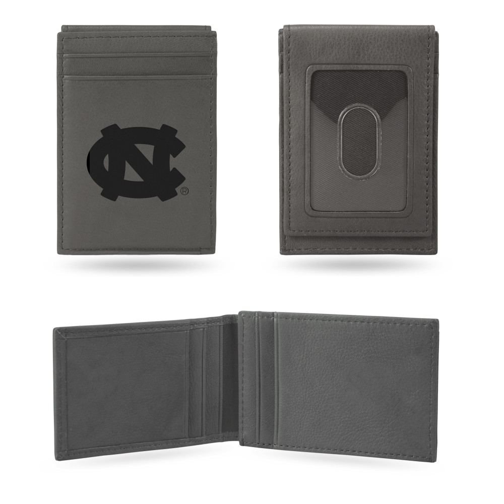 North Carolina Tar Heels Gray Laser Engraved Front Pocket Wallet  | Rico Industries | LEFPW130101GY