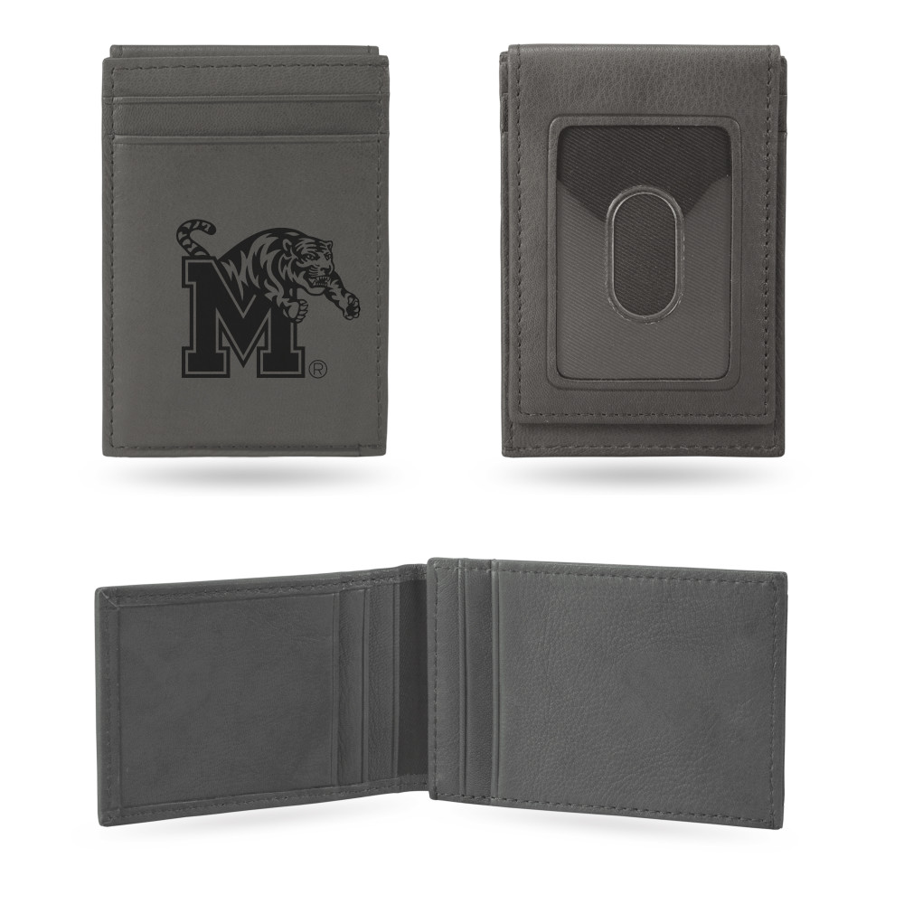 Memphis Tigers Gray Laser Engraved Front Pocket Wallet  | Rico Industries | LEFPW180802GY