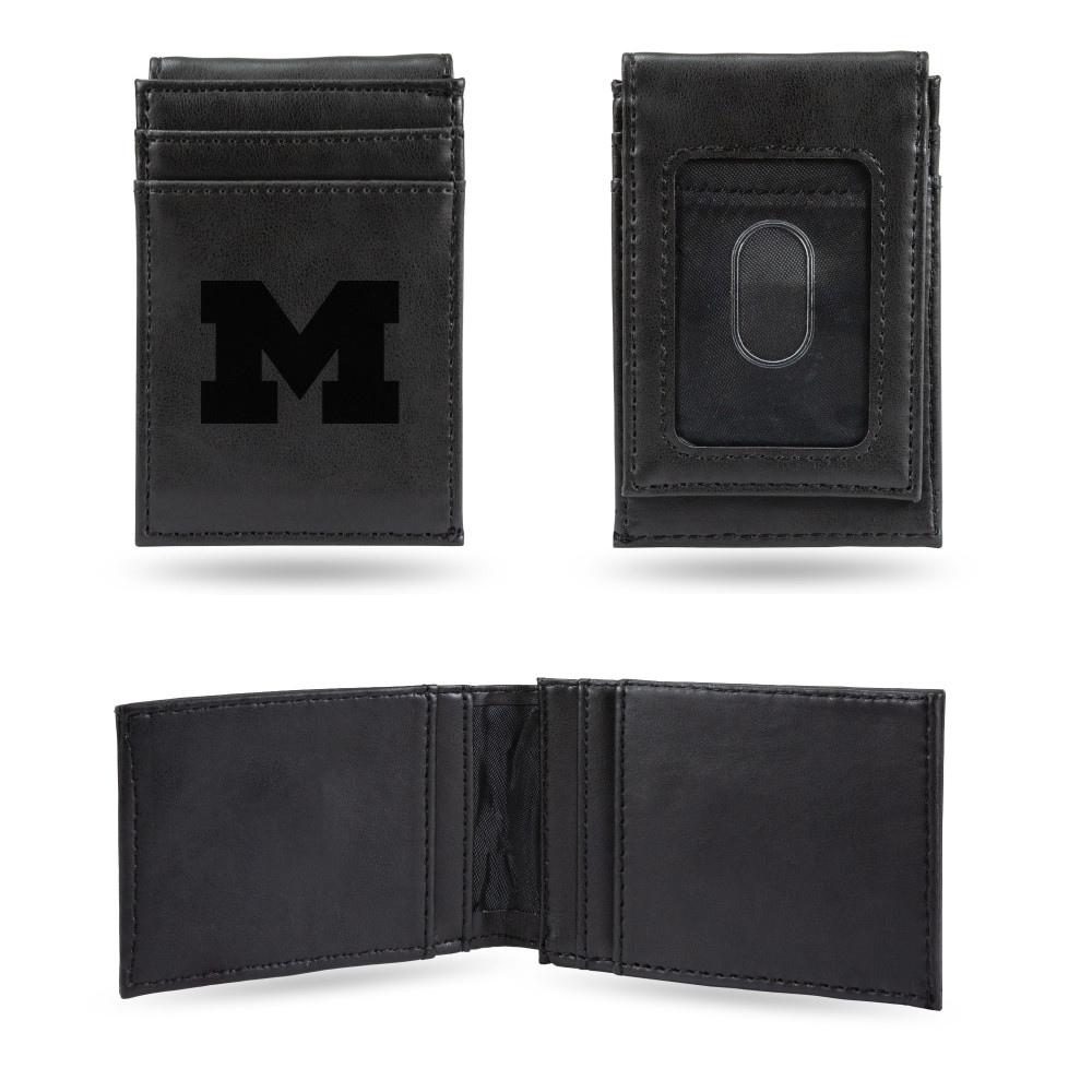 Michigan Wolverines Black Laser Engraved Front Pocket Wallet  | Rico Industries | LEFPW220001BK