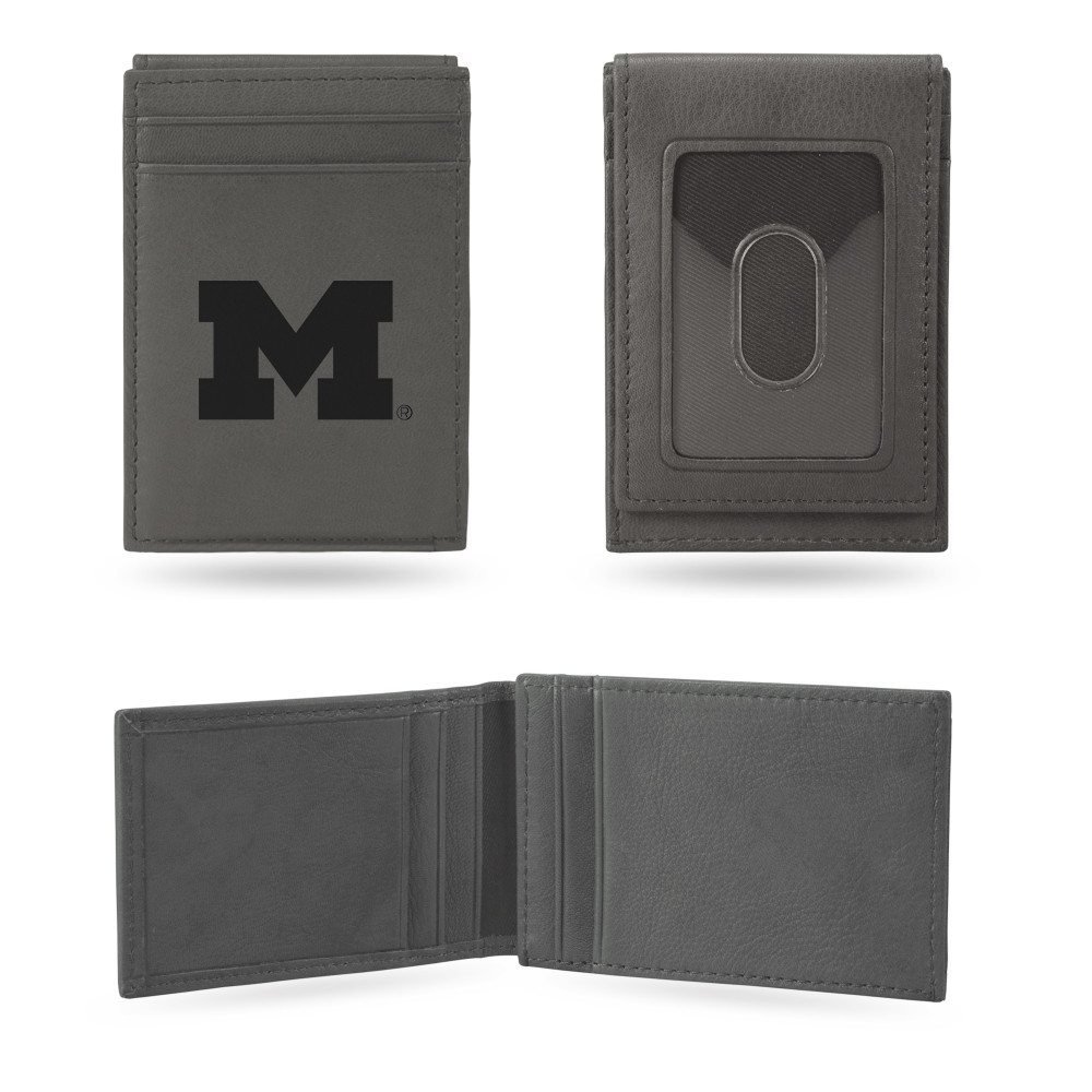 Michigan Wolverines Gray Laser Engraved Front Pocket Wallet  | Rico Industries | LEFPW220001GY
