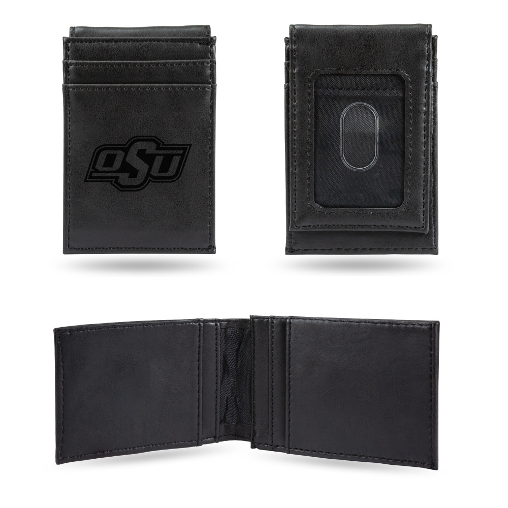 Oklahoma State Cowboys Black Laser Engraved Front Pocket Wallet  | Rico Industries | LEFPW230001BK
