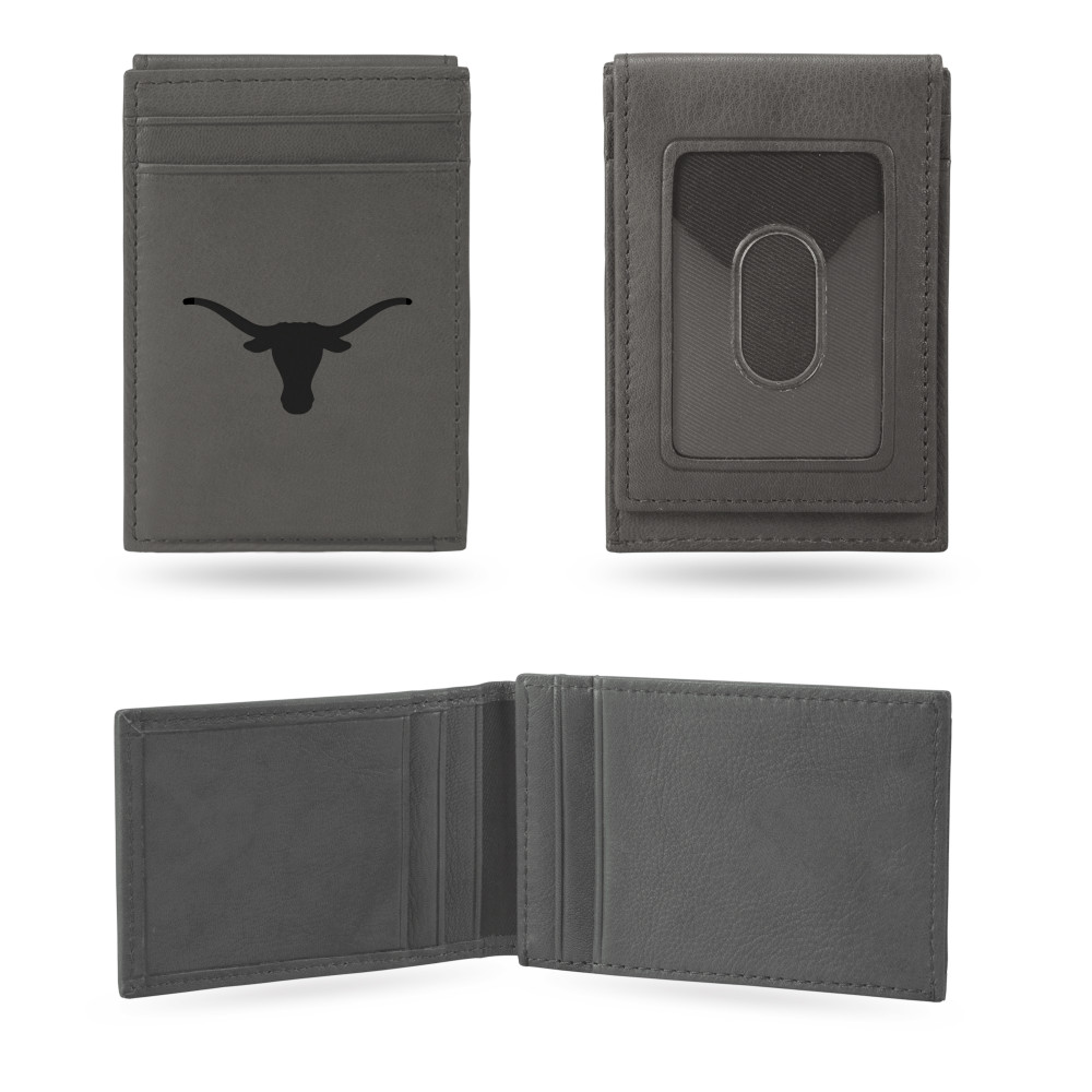 Texas Longhorns Gray Laser Engraved Front Pocket Wallet  | Rico Industries | LEFPW260101GY