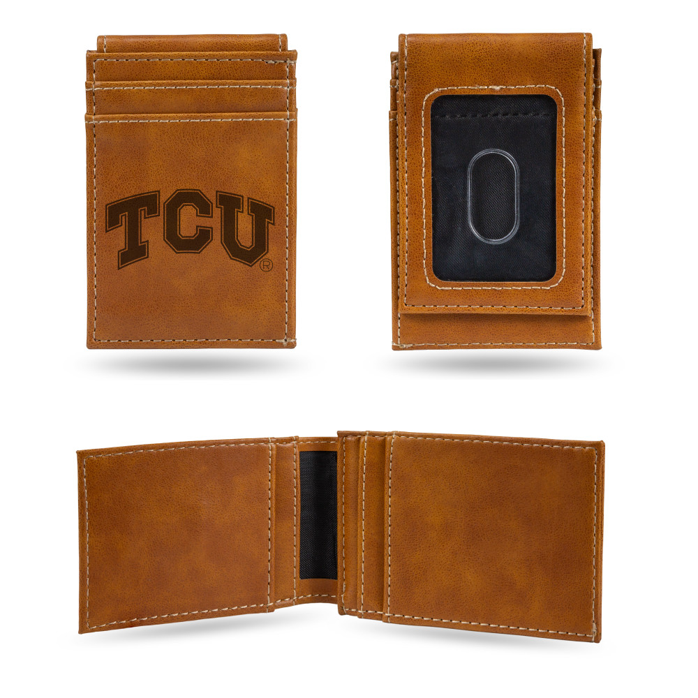 TCU Horned Frogs Brown Laser Engraved Front Pocket Wallet  | Rico Industries | LEFPW260501BR
