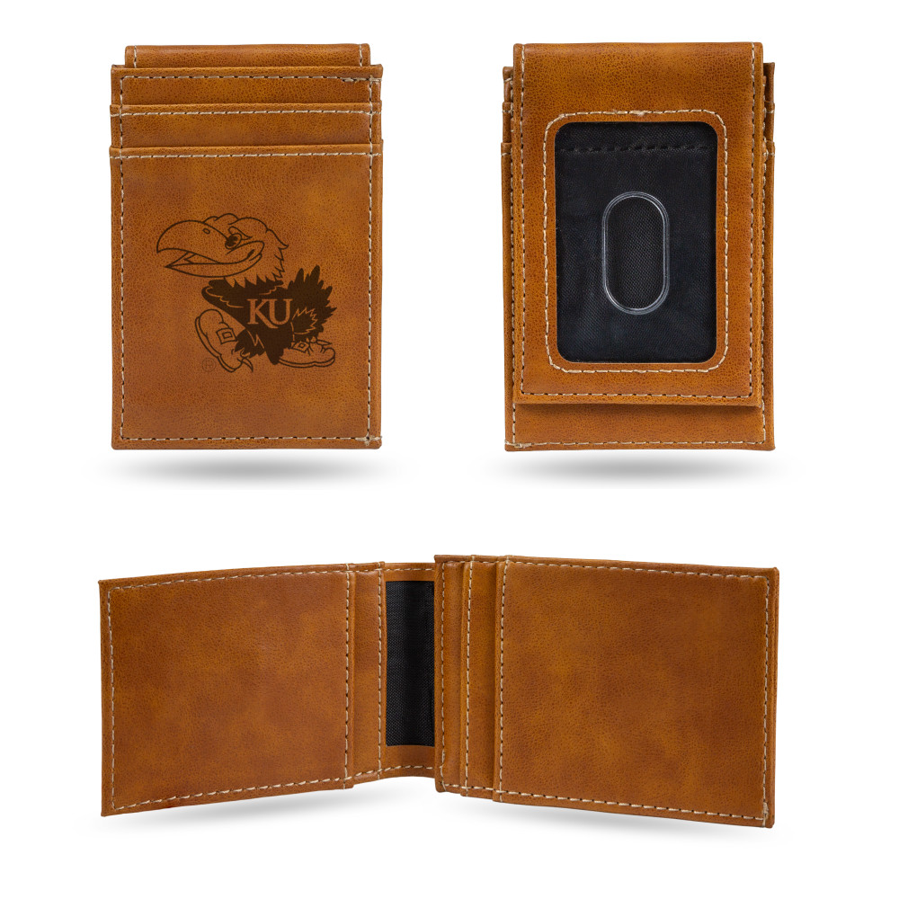 Kansas Jayhawks Brown Laser Engraved Front Pocket Wallet  | Rico Industries | LEFPW310101BR