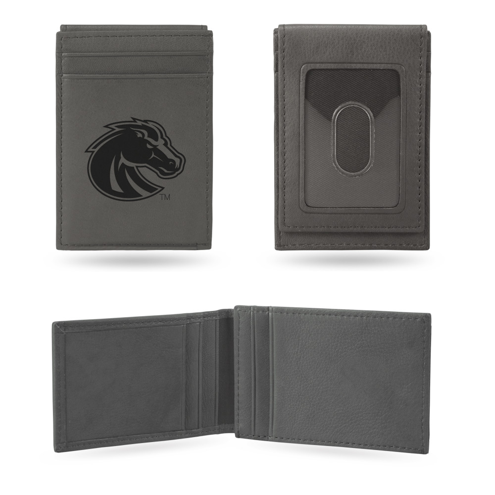 Boise State Broncos Gray Laser Engraved Front Pocket Wallet  | Rico Industries | LEFPW490701GY