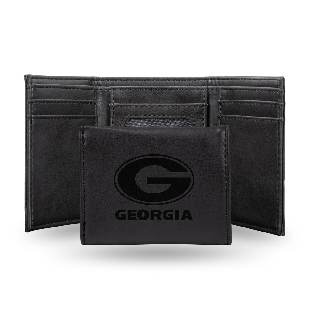 Georgia Bulldogs Black Laser Engraved Tri-Fold Wallet | Rico Industries | LETRI110101BK