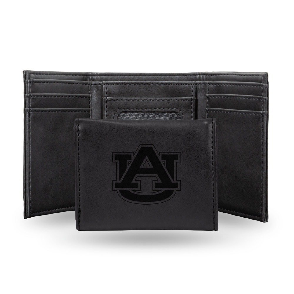 Auburn Tigers Black Laser Engraved Tri-Fold Wallet | Rico Industries | LETRI150201BK