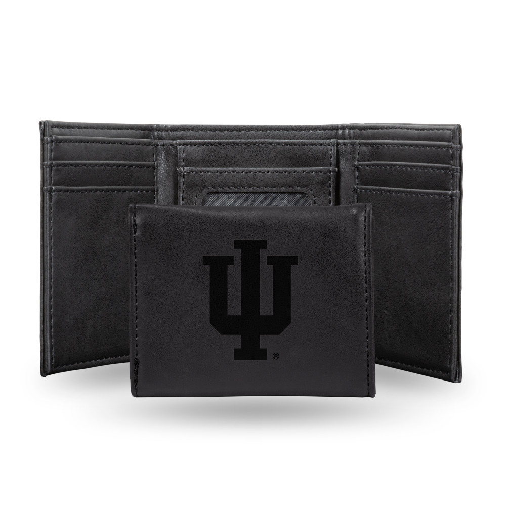 Indiana Hoosiers Black Laser Engraved Tri-Fold Wallet | Rico Industries | LETRI200101BK