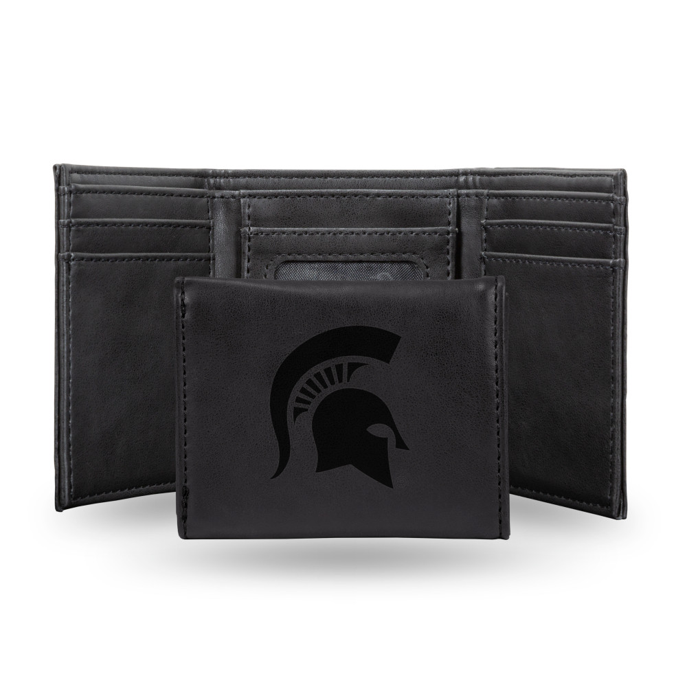 Michigan State Spartans Black Laser Engraved Tri-Fold Wallet | Rico Industries | LETRI220101BK