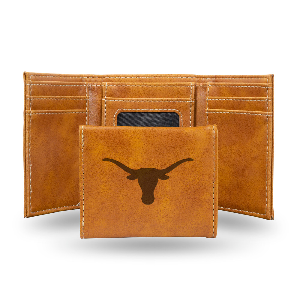 Texas Longhorns Brown Laser Engraved Tri-Fold Wallet | Rico Industries | LETRI260101BR