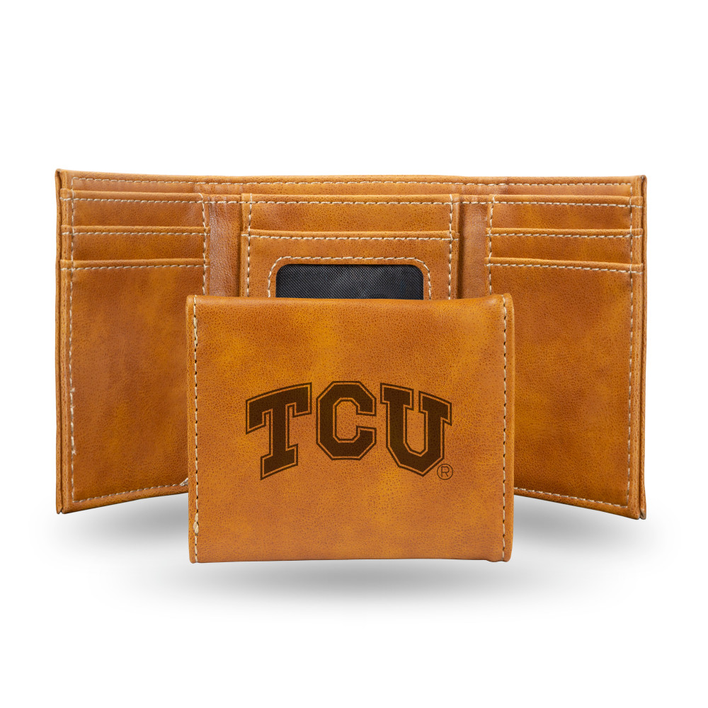 TCU Horned Frogs Brown Laser Engraved Tri-Fold Wallet | Rico Industries | LETRI260501BR