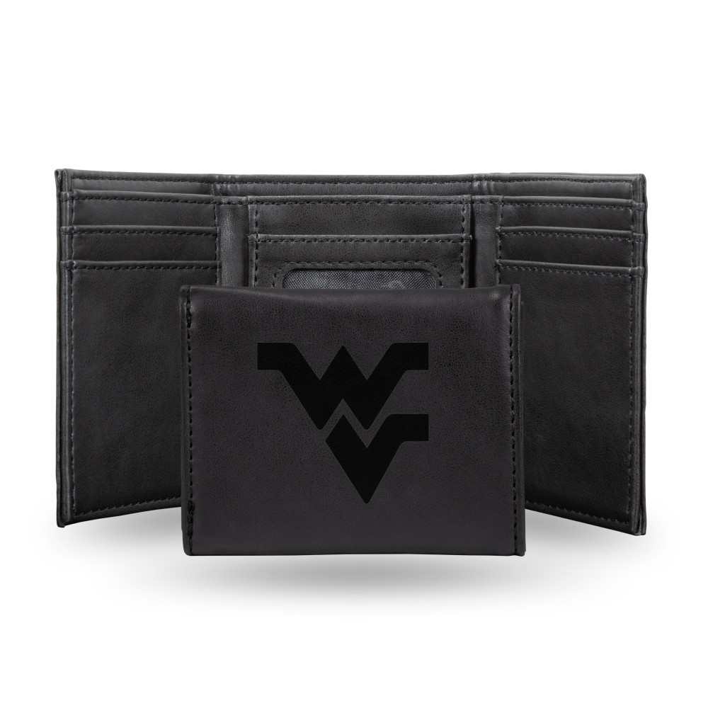 West Virginia Mountaineers Black Laser Engraved Tri-Fold Wallet | Rico Industries | LETRI280101BK