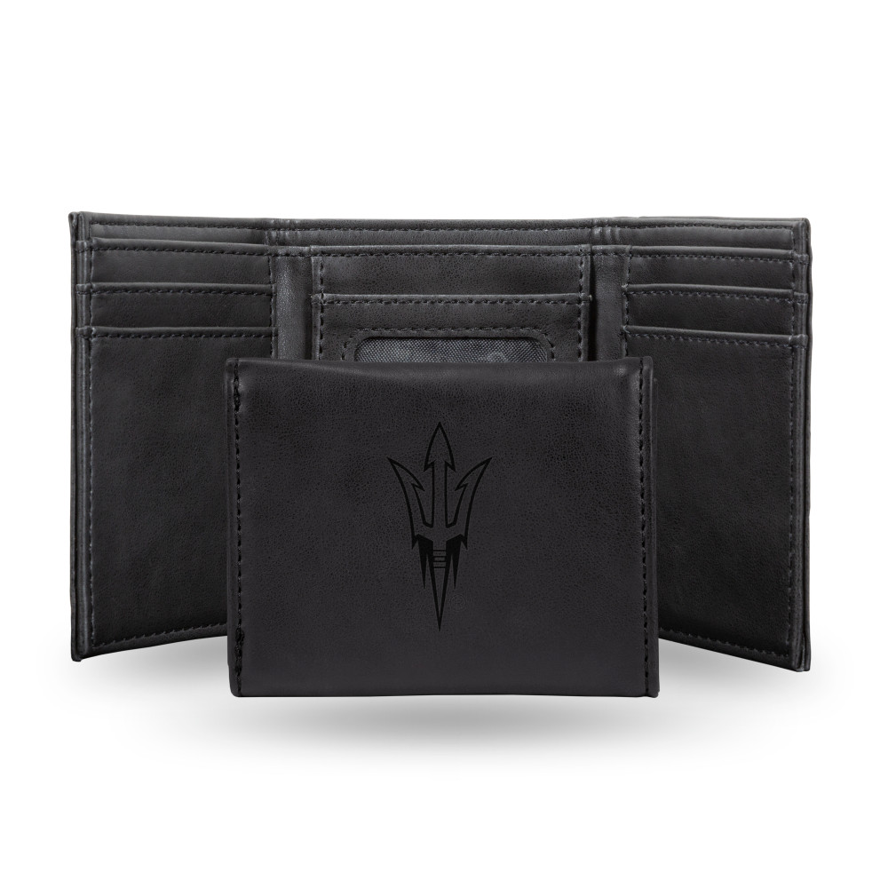 Arizona State Sun Devils Black Laser Engraved Tri-Fold Wallet | Rico Industries | LETRI460201BK