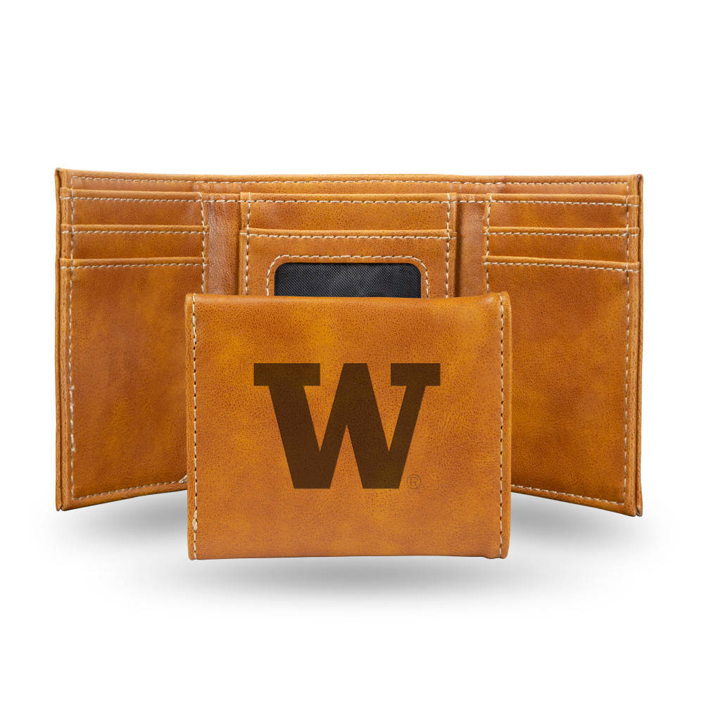 Washington Huskies Brown Laser Engraved Tri-Fold Wallet | Rico Industries | LETRI490201BR