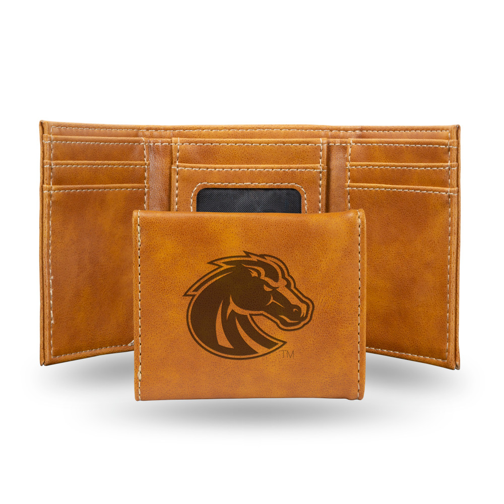 Boise State Broncos Brown Laser Engraved Tri-Fold Wallet | Rico Industries | LETRI490701BR