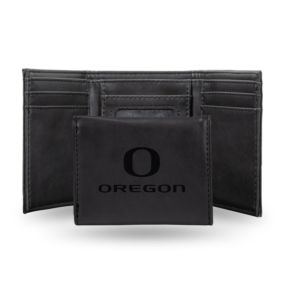 Oregon Ducks Black Laser Engraved Tri-Fold Wallet | Rico Industries | LETRI510101BK
