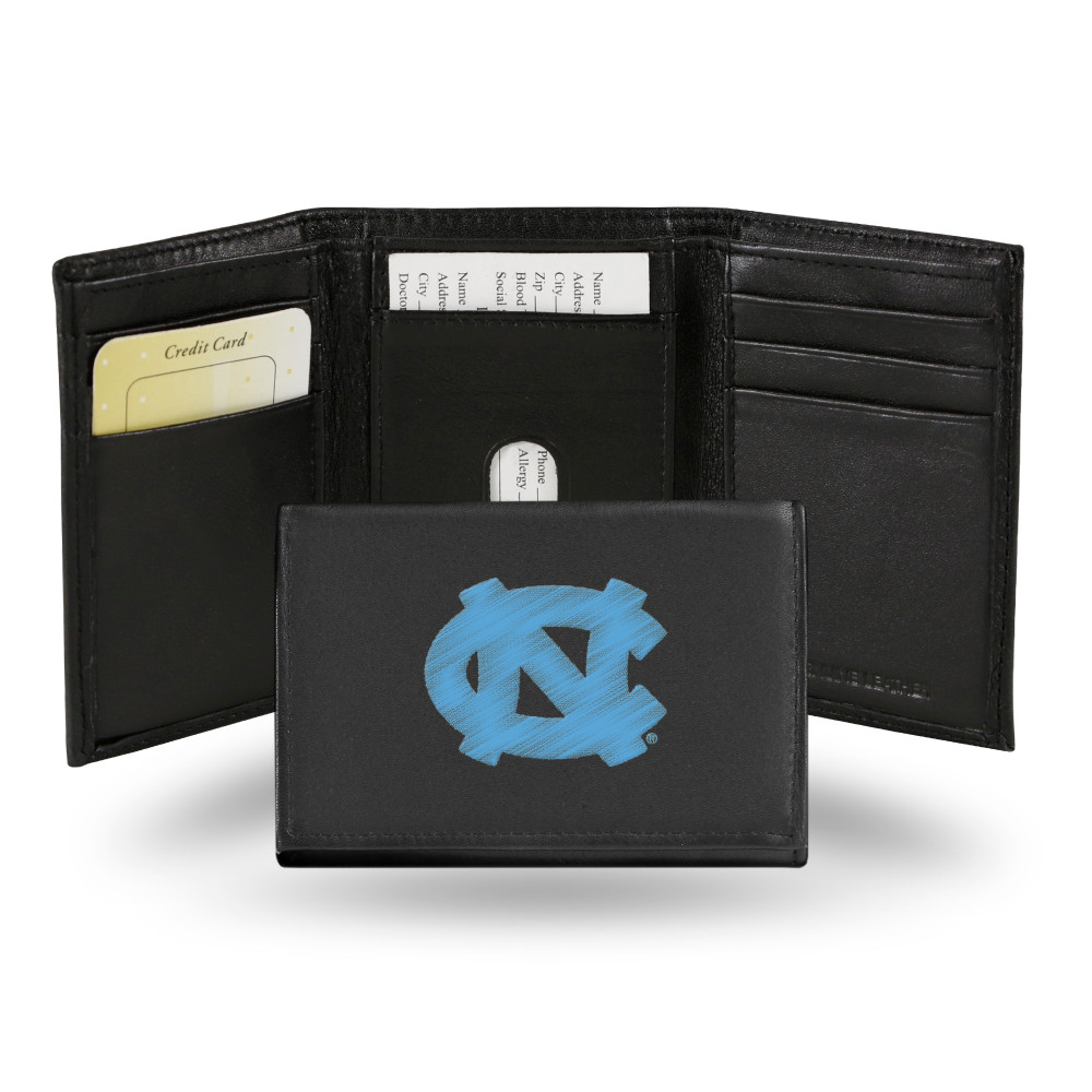 North Carolina Tar Heels Embroidered Genuine Leather Tri-fold Wallet  | Rico Industries | RTR130102