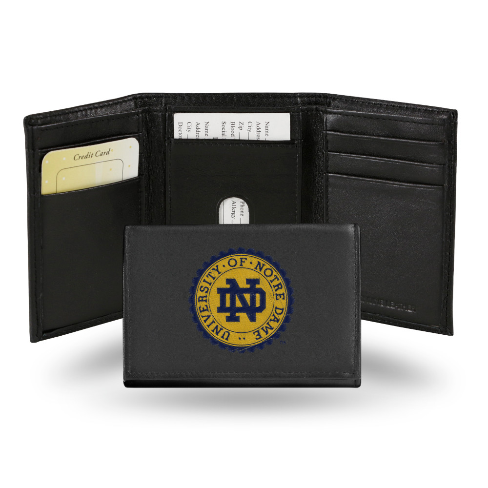 Notre Dame Fighting Irish Embroidered Genuine Leather Tri-fold Wallet  | Rico Industries | RTR200302