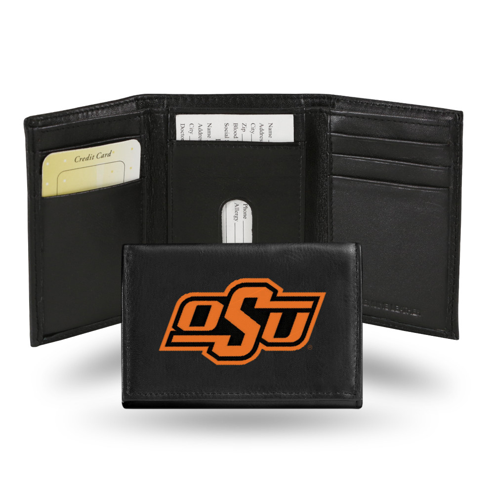 Oklahoma State Cowboys Embroidered Genuine Leather Tri-fold Wallet | Rico | RTR230004