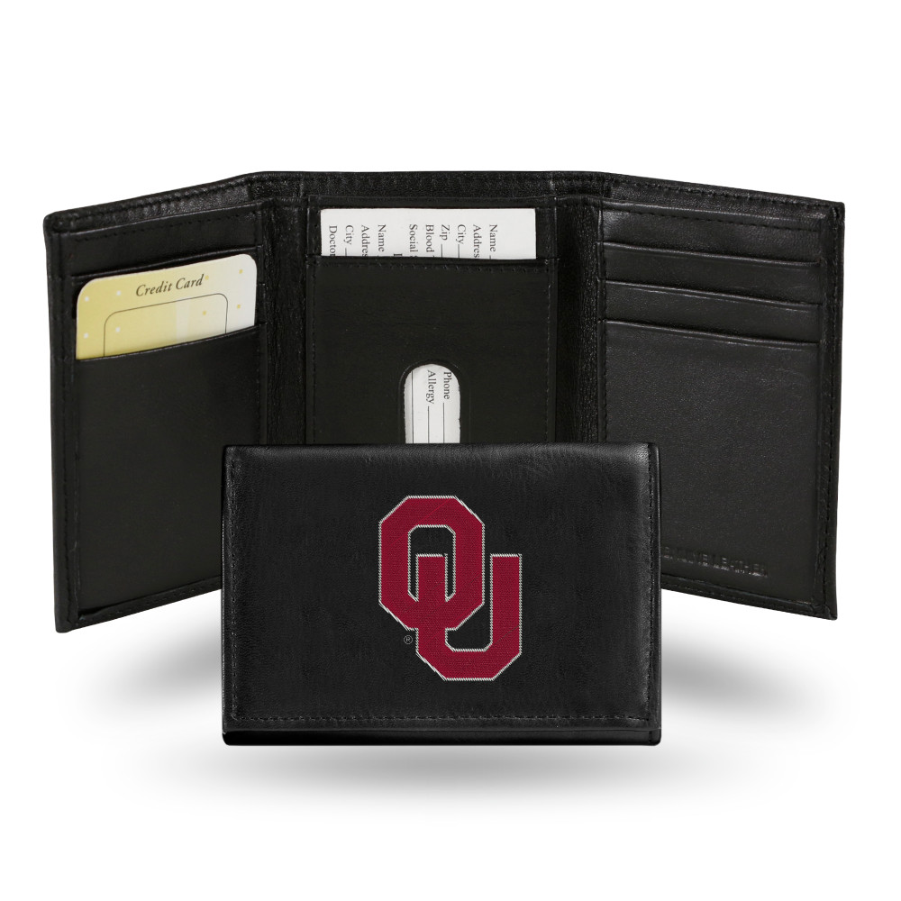 Oklahoma Sooners Embroidered Genuine Leather Tri-fold Wallet  | Rico Industries | RTR230202