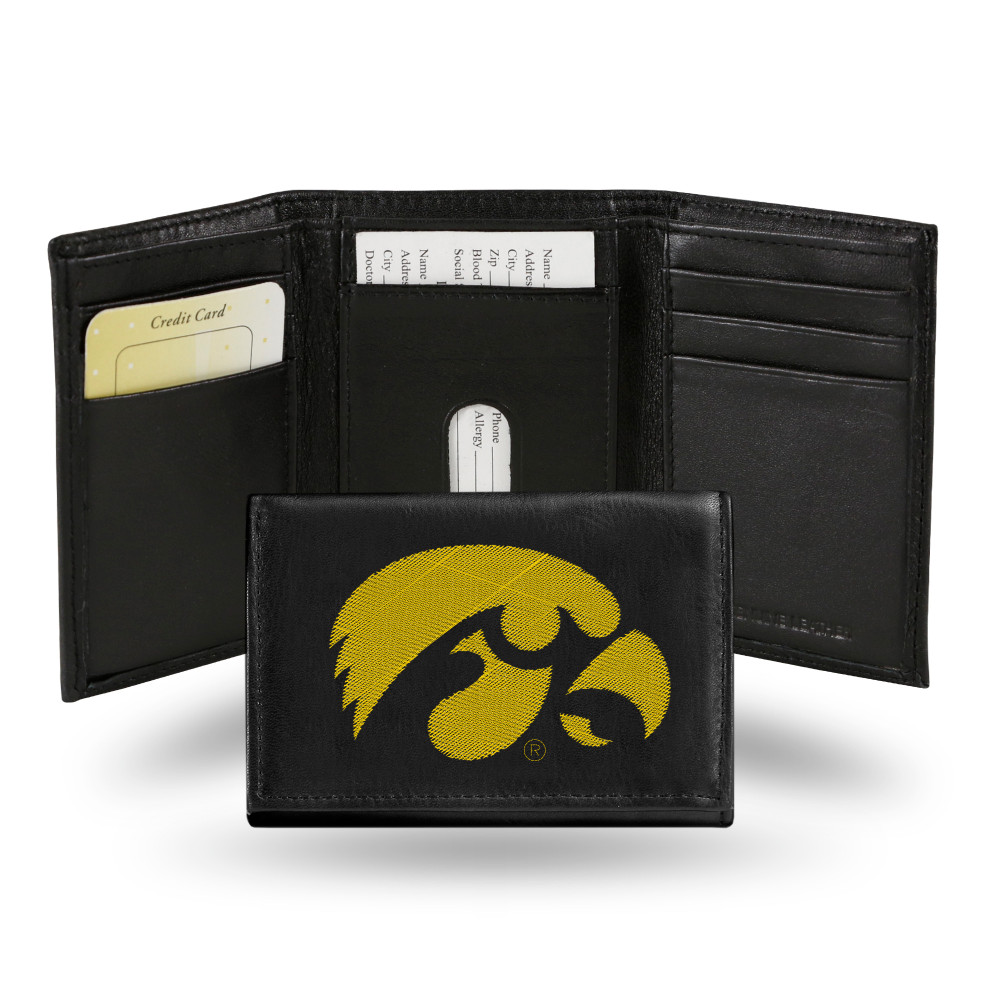 Iowa Hawkeyes Embroidered Genuine Leather Tri-fold Wallet  | Rico Industries | RTR250104
