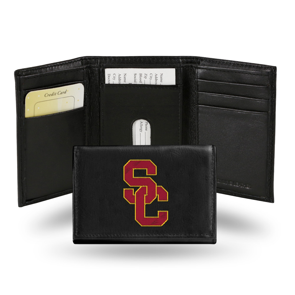 USC Trojans Embroidered Genuine Leather Tri-fold Wallet  | Rico Industries | RTR290103