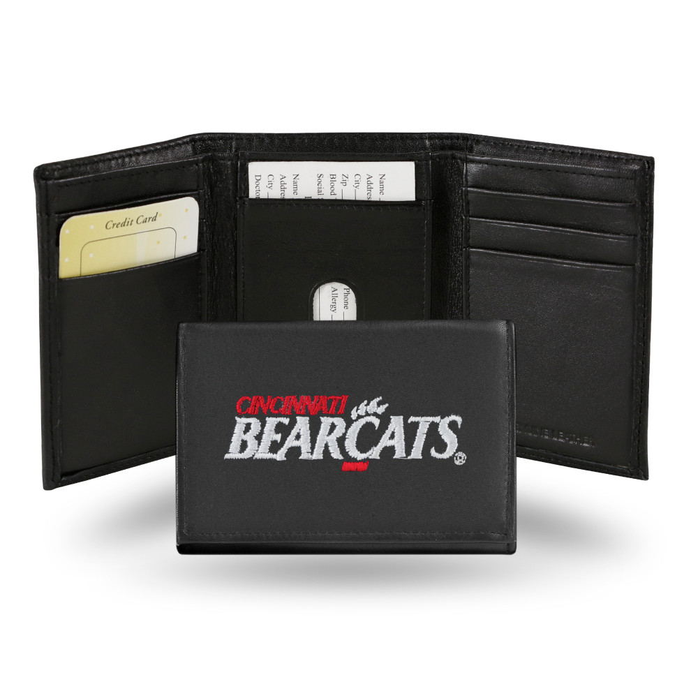 Cincinnati Bearcats Embroidered Genuine Leather Tri-fold Wallet  | Rico Industries | RTR300401