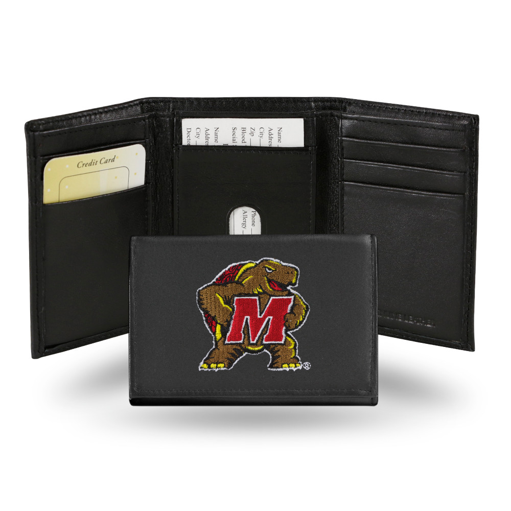 Maryland Terrapins Embroidered Genuine Leather Tri-fold Wallet  | Rico Industries | RTR320201