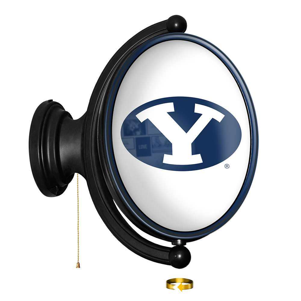 BYU Cougars: Original Oval Rotating Lighted Wall Sign - White | The Fan-Brand | NCBYUC-125-01A