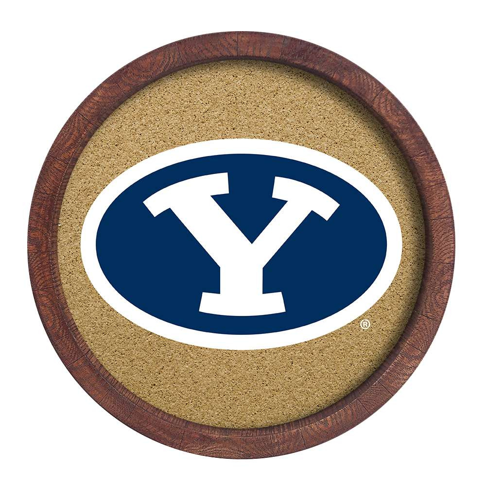 BYU Cougars: "Faux" Barrel Framed Cork Board | The Fan-Brand | NCBYUC-632-01A