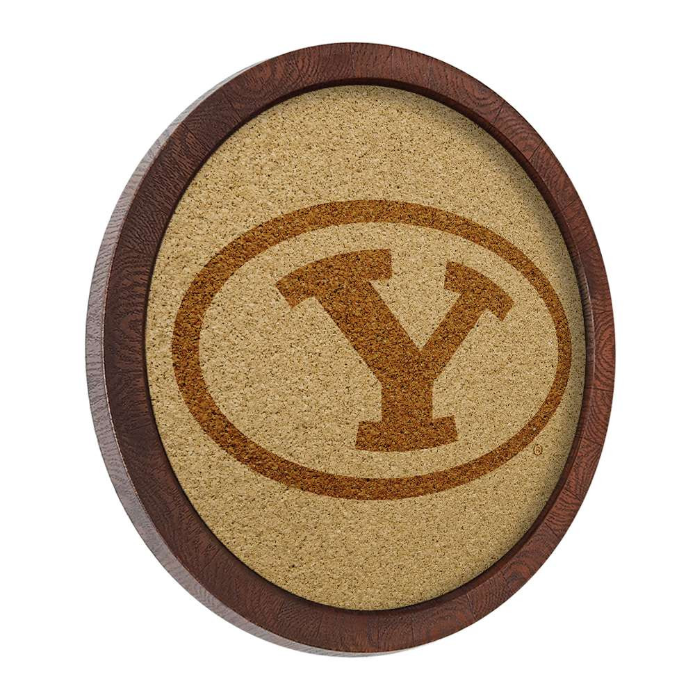 BYU Cougars: "Faux" Barrel Framed Cork Board | The Fan-Brand | NCBYUC-632-01B