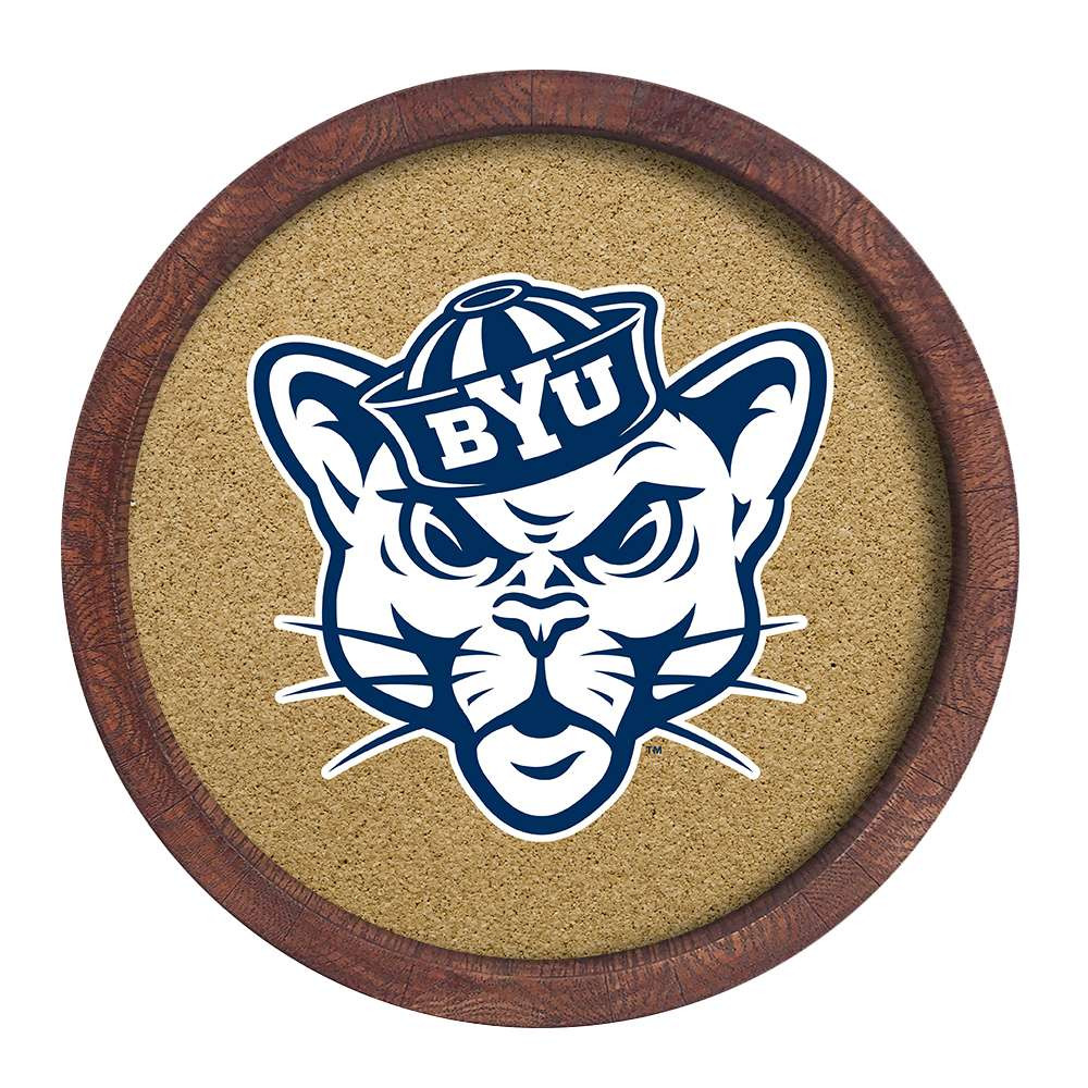 BYU Cougars: Mascot - "Faux" Barrel Framed Cork Board | The Fan-Brand | NCBYUC-632-02A