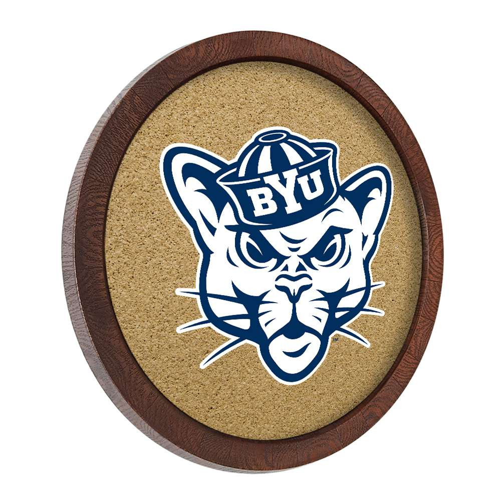 BYU Cougars: Mascot - "Faux" Barrel Framed Cork Board | The Fan-Brand | NCBYUC-632-02A