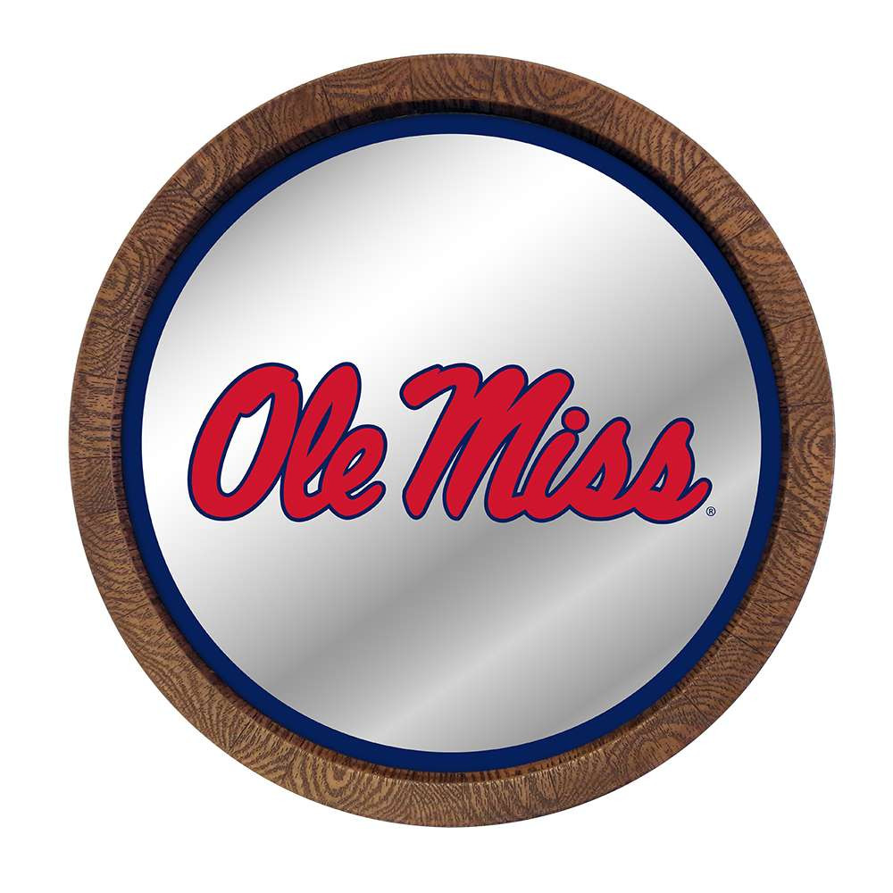 Mississippi Rebels: Mirrored Barrel Top Mirrored Wall Sign - Blue Edge | The Fan-Brand | NCMISS-245-01A