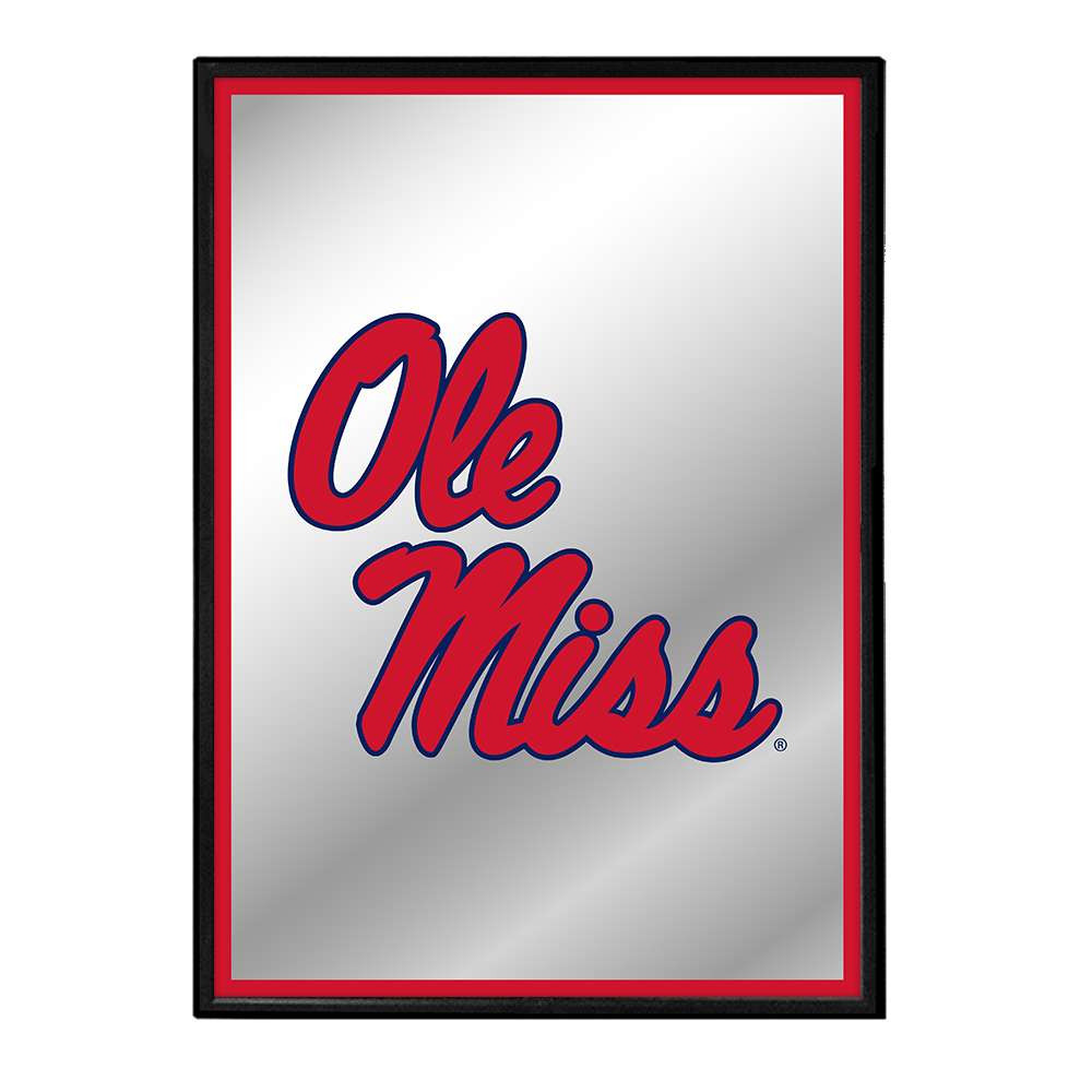 Mississippi Rebels: Stacked Logo - Framed Mirrored Wall Sign - Red Edge | The Fan-Brand | NCMISS-275-01B