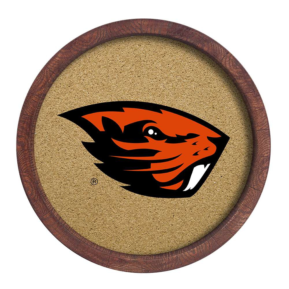 Oregon State Beavers: "Faux" Barrel Framed Cork Board - Color Logo | The Fan-Brand | NCORST-632-01A