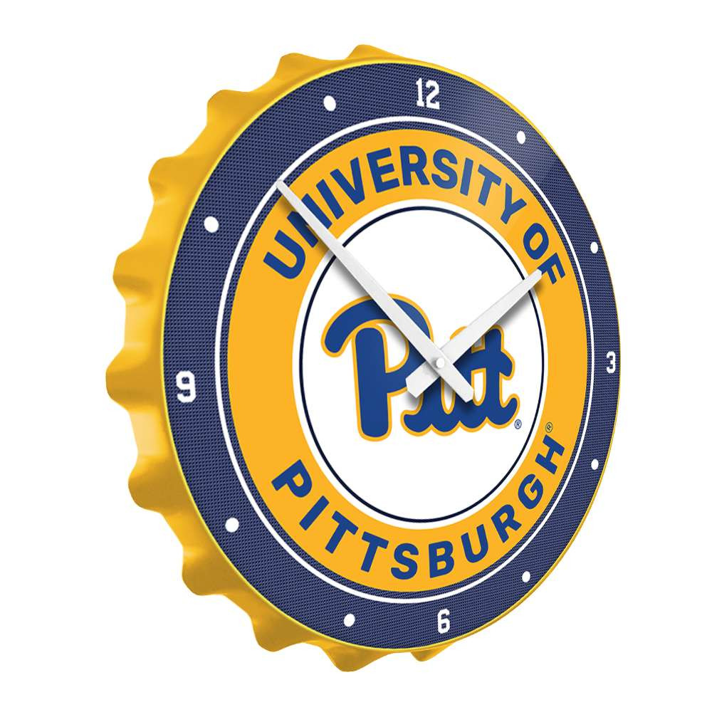 Pittsburgh Panthers: Bottle Cap Wall Clock - Gold | The Fan-Brand | NCPITT-540-01B