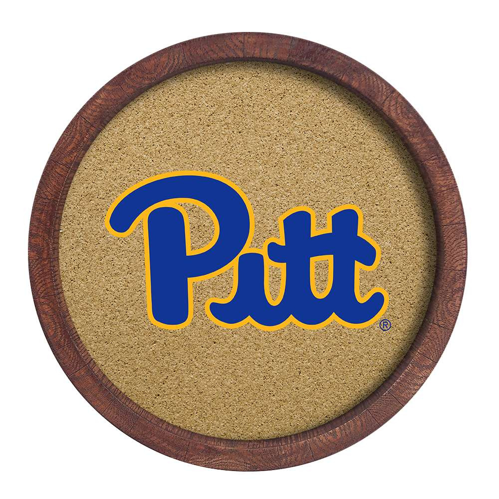 Pittsburgh Panthers: "Faux" Barrel Framed Cork Board - Color Logo | The Fan-Brand | NCPITT-632-01A
