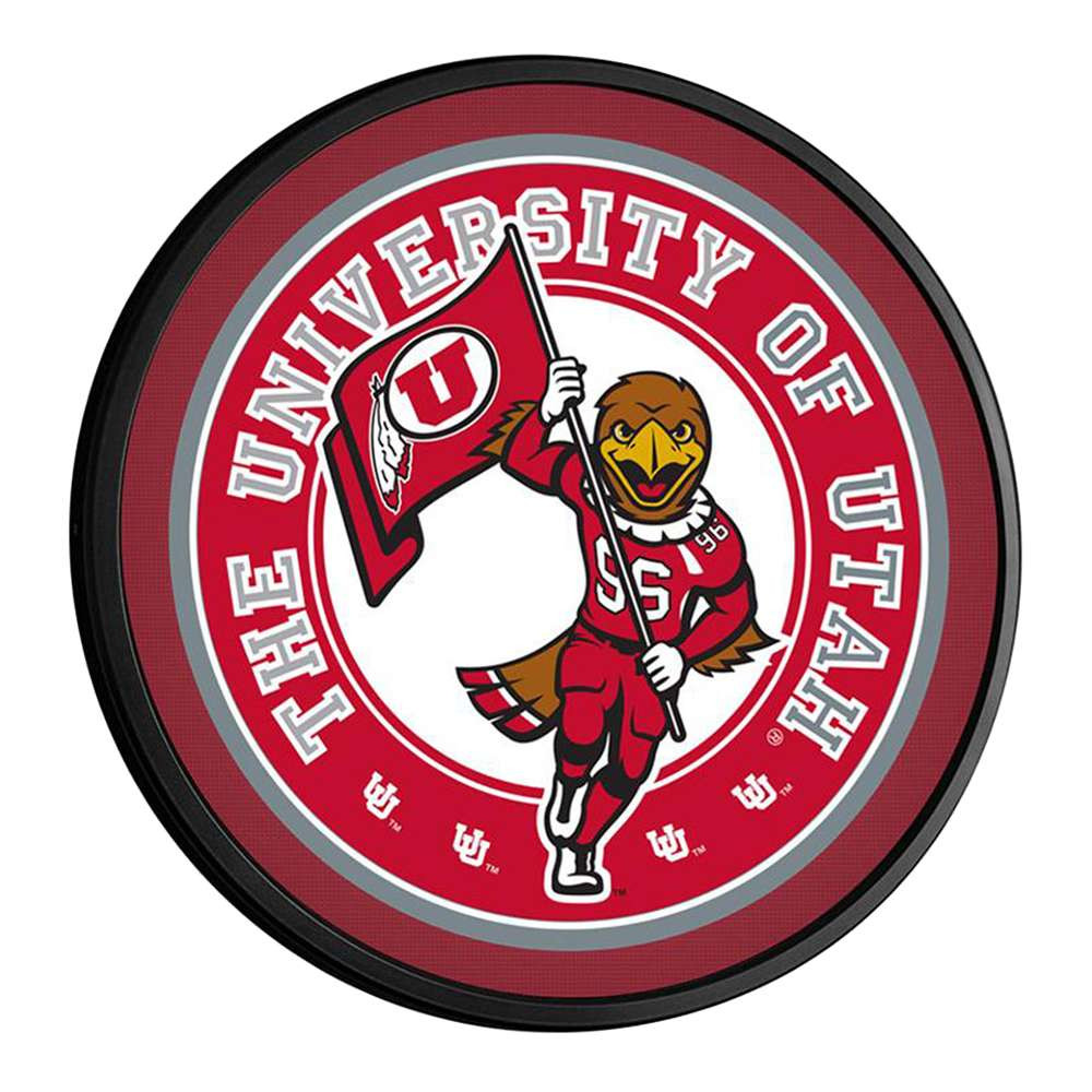 Utah Utes: Swoop - Round Slimline Lighted Wall Sign | The Fan-Brand | NCUTAH-130-02