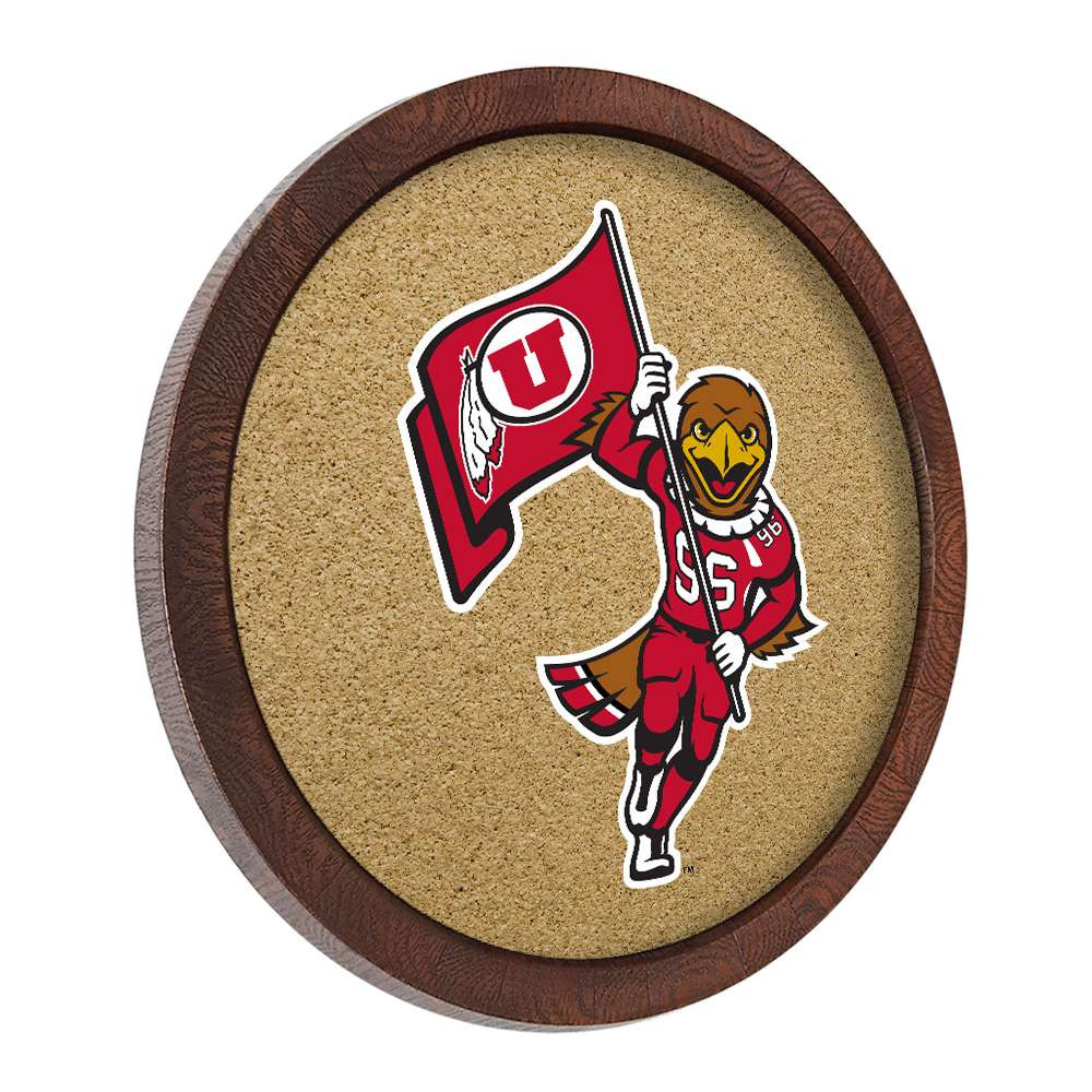 Utah Utes: Mascot - "Faux" Barrel Framed Cork Board - Color Logo | The Fan-Brand | NCUTAH-632-02A