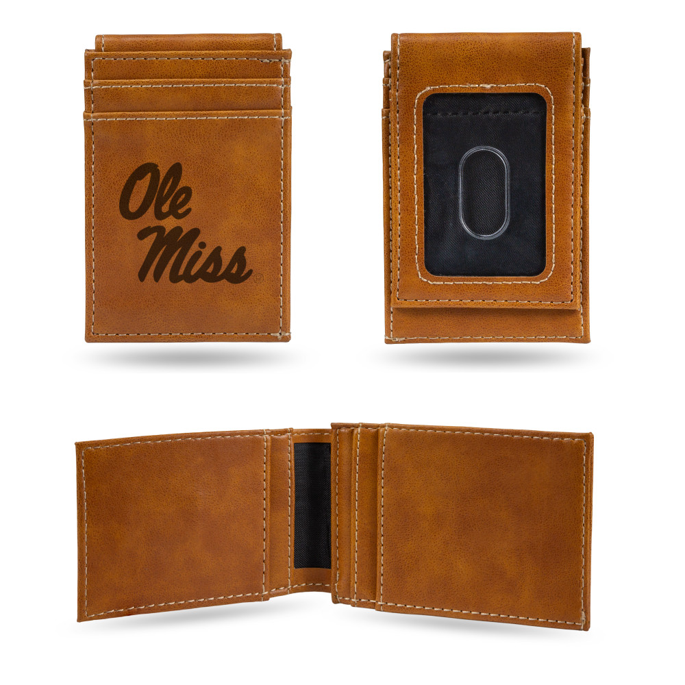 Mississippi Rebels Brown Laser Engraved Front Pocket Wallet | Rico Industries | LEFPW160201BR