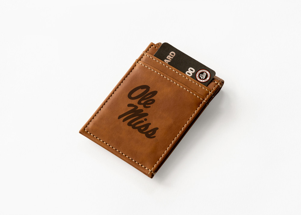 Mississippi Rebels Brown Laser Engraved Front Pocket Wallet | Rico Industries | LEFPW160201BR