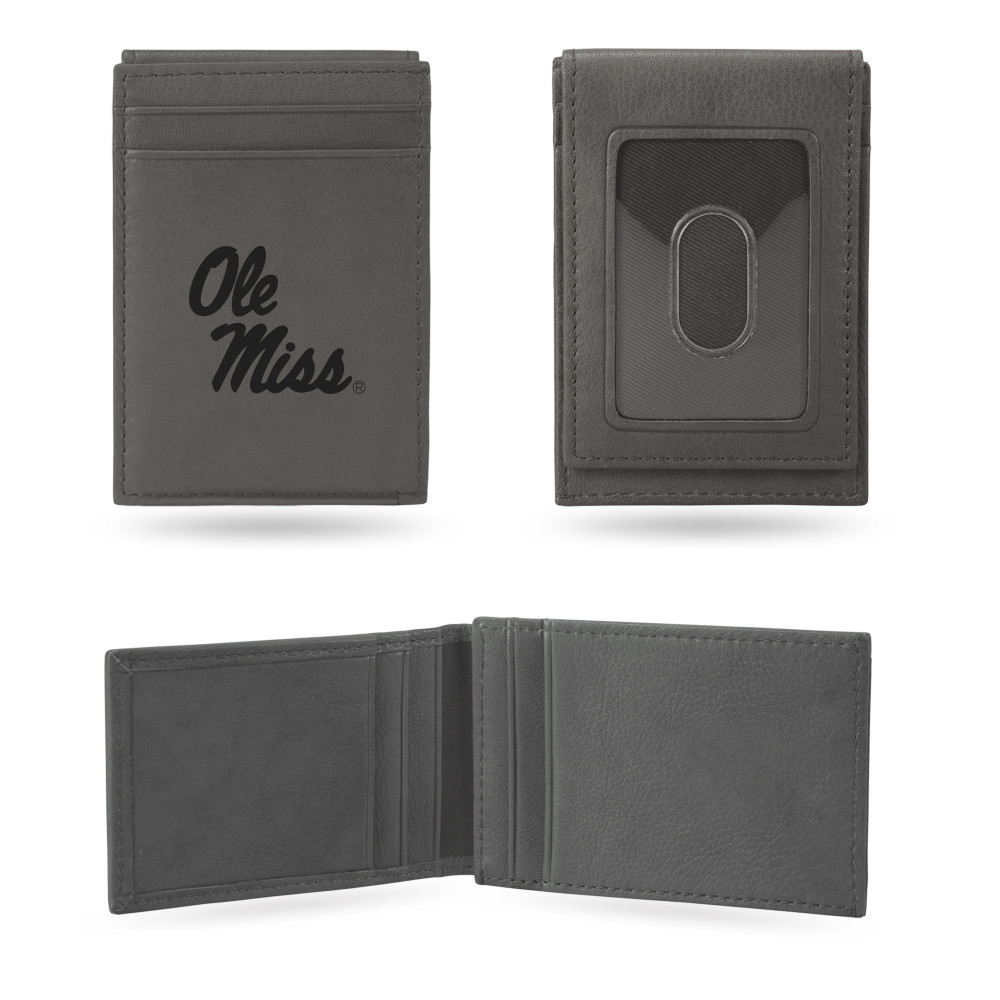 Mississippi Rebels Gray Laser Engraved Front Pocket Wallet | Rico Industries | LEFPW160201GY