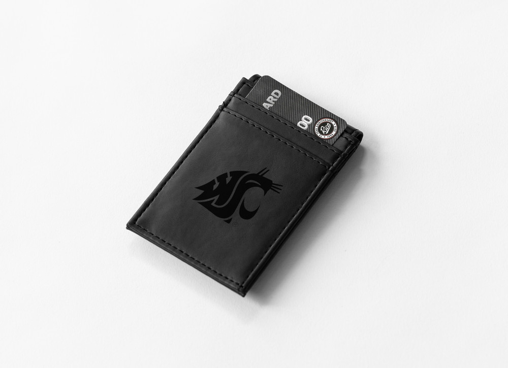 Washington State Cougars Black Laser Engraved Front Pocket Wallet | Rico Industries | LEFPW490101BK