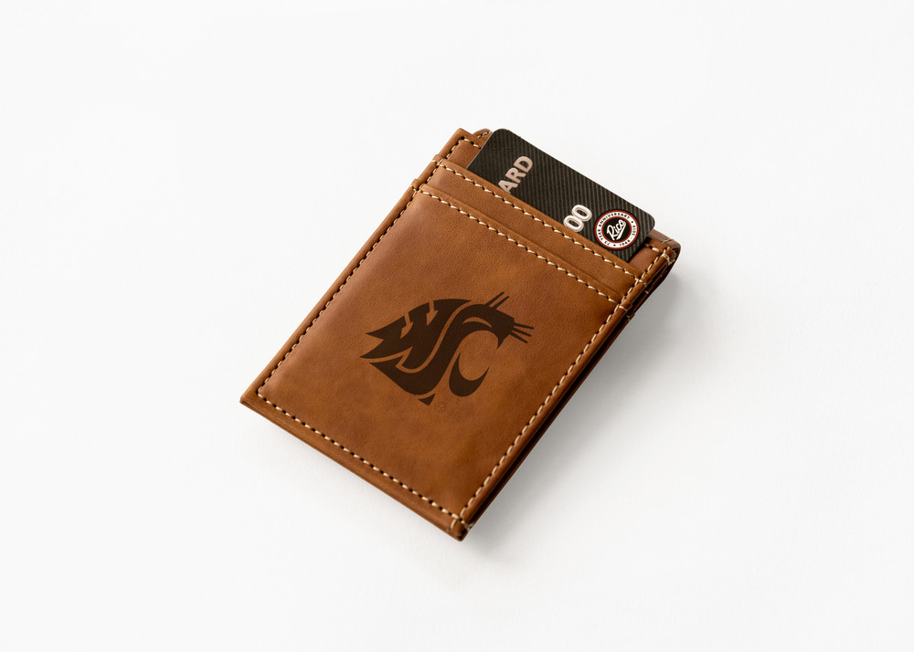 Washington State Cougars Brown Laser Engraved Front Pocket Wallet | Rico Industries | LEFPW490101BR