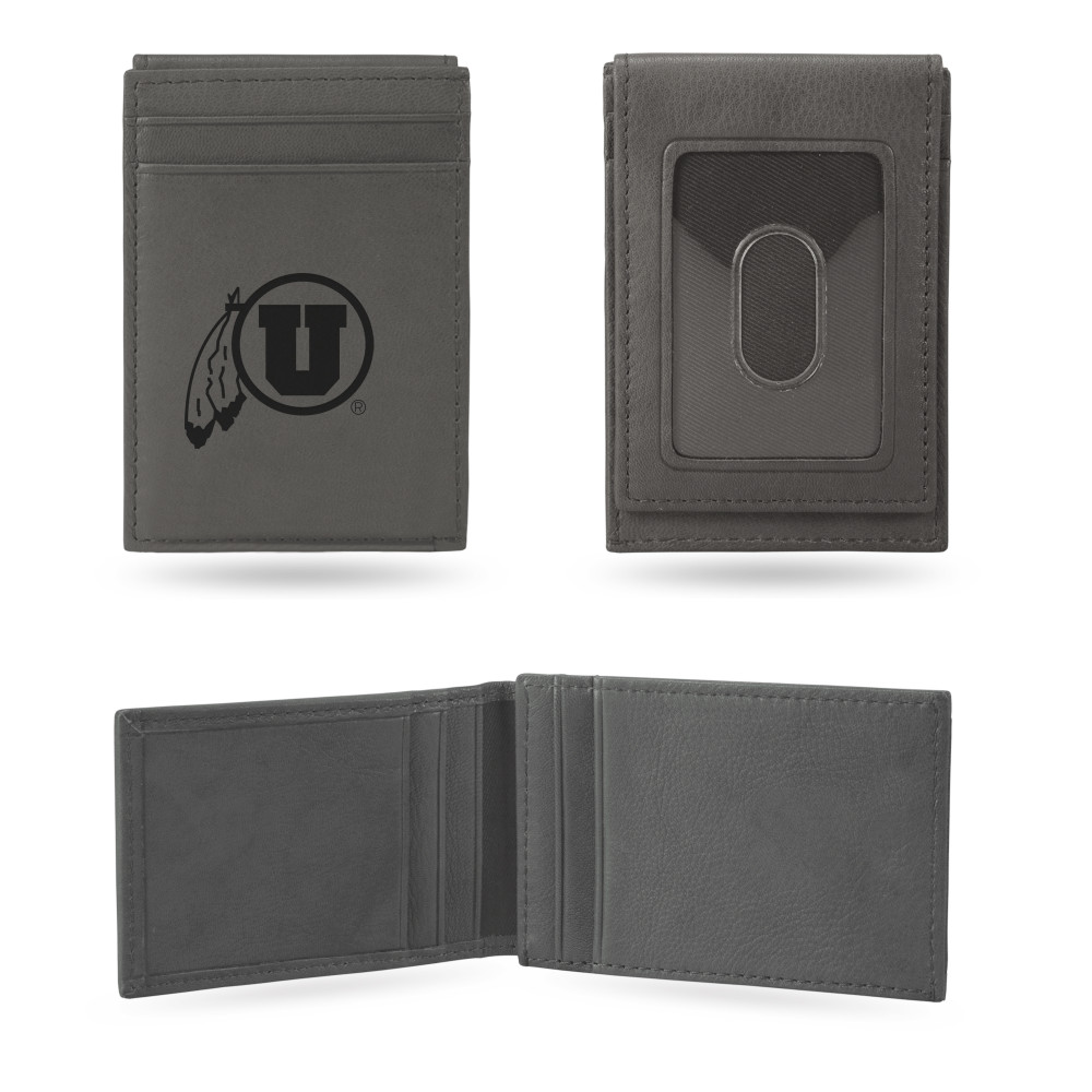 Utah Utes Gray Laser Engraved Front Pocket Wallet | Rico Industries | LEFPW530101GY