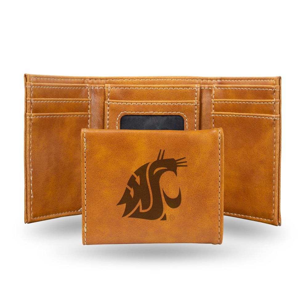 Washington State Cougars Brown Laser Engraved Tri-Fold Wallet | Rico Industries | LETRI490101BR