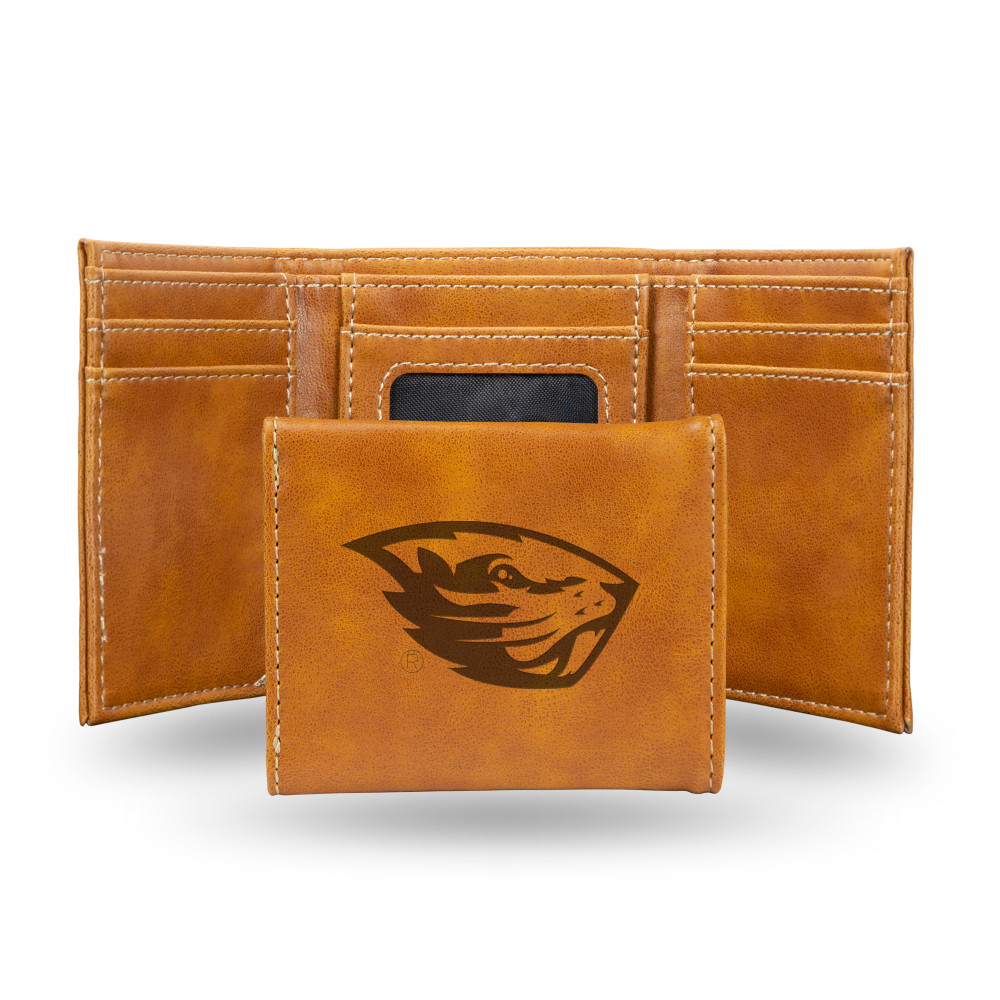 Oregon State Beavers Brown Laser Engraved Tri-Fold Wallet | Rico Industries | LETRI510301BR